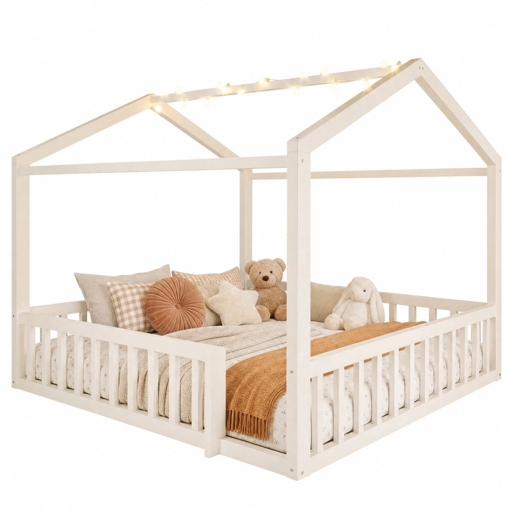 Letto a casetta per bambini convertibile 90x190 cm in pino e MDF; bianco
