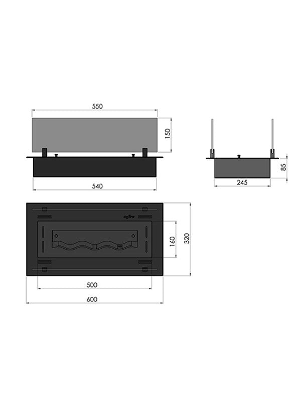 INSERT SLIM - Biocamino a bioetanolo da incasso nero con vetri - 600