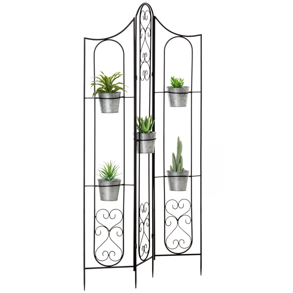 Portapiante Verticale Pieghevole con 5 Vasi ¨C zephmum ¨C Nero, Metallo, 82x12.5x150cm