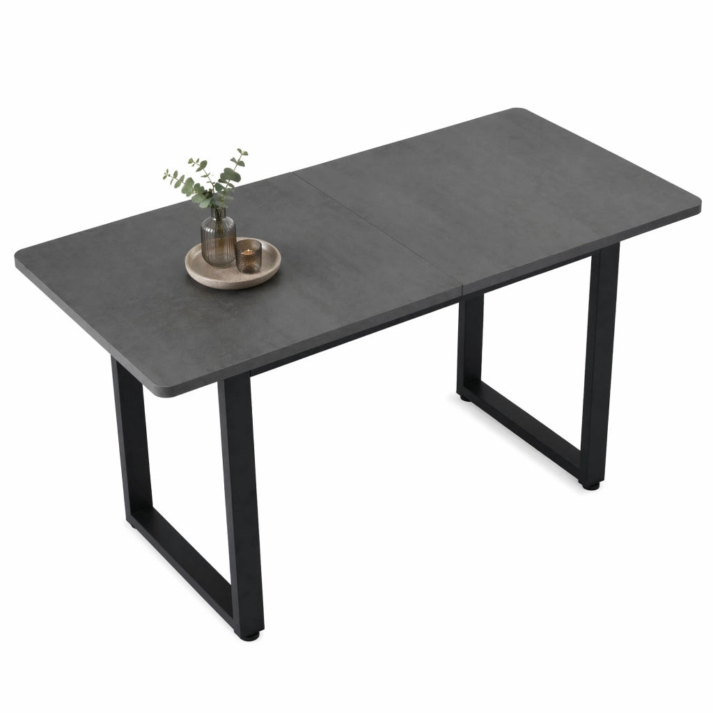 Tavolo da pranzo rettangolare in stile industriale, piano in truciolare, struttura in metallo, grigio/nero