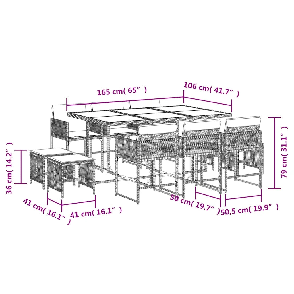 Set da Pranzo da Giardino 11 pz con Cuscini in Polyrattan Nero 3211506