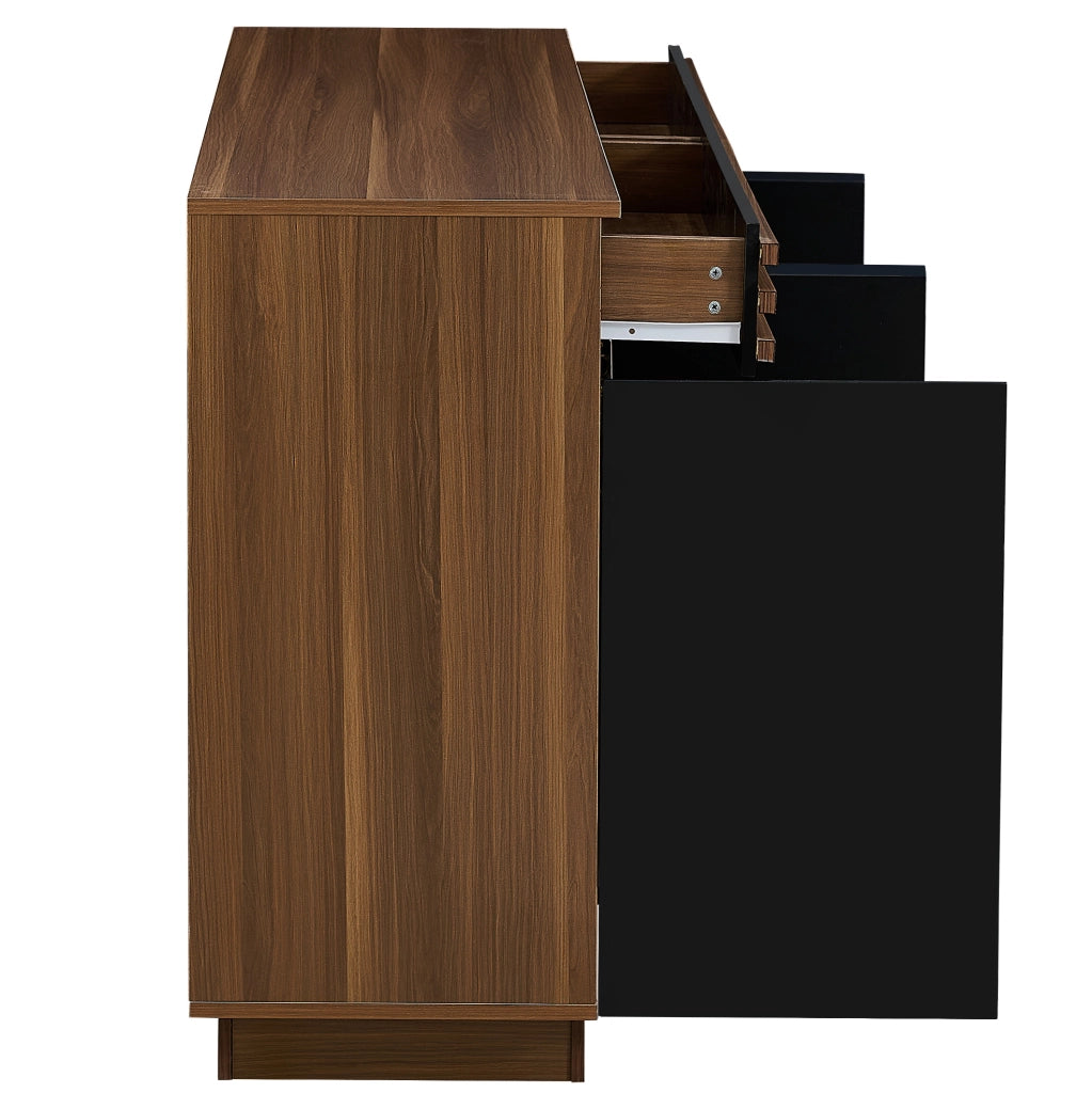 Credenza 150x40x85 cm in MDF marrone e nero， ampio spazio contenitivo