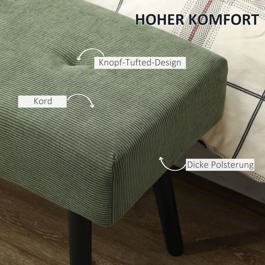 Panca Imbottita in Tessuto con Gambe in Metallo ¨C zephmum ¨C Verde 100x36x45 cm