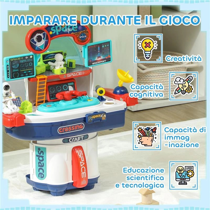 BANCO DA LAVORO GIOCATTOLO DA 21 PEZZI A TEMA SPAZIALE CON SUONI E LUCI IN PP E GPPS 45.5X24X52.5 CM