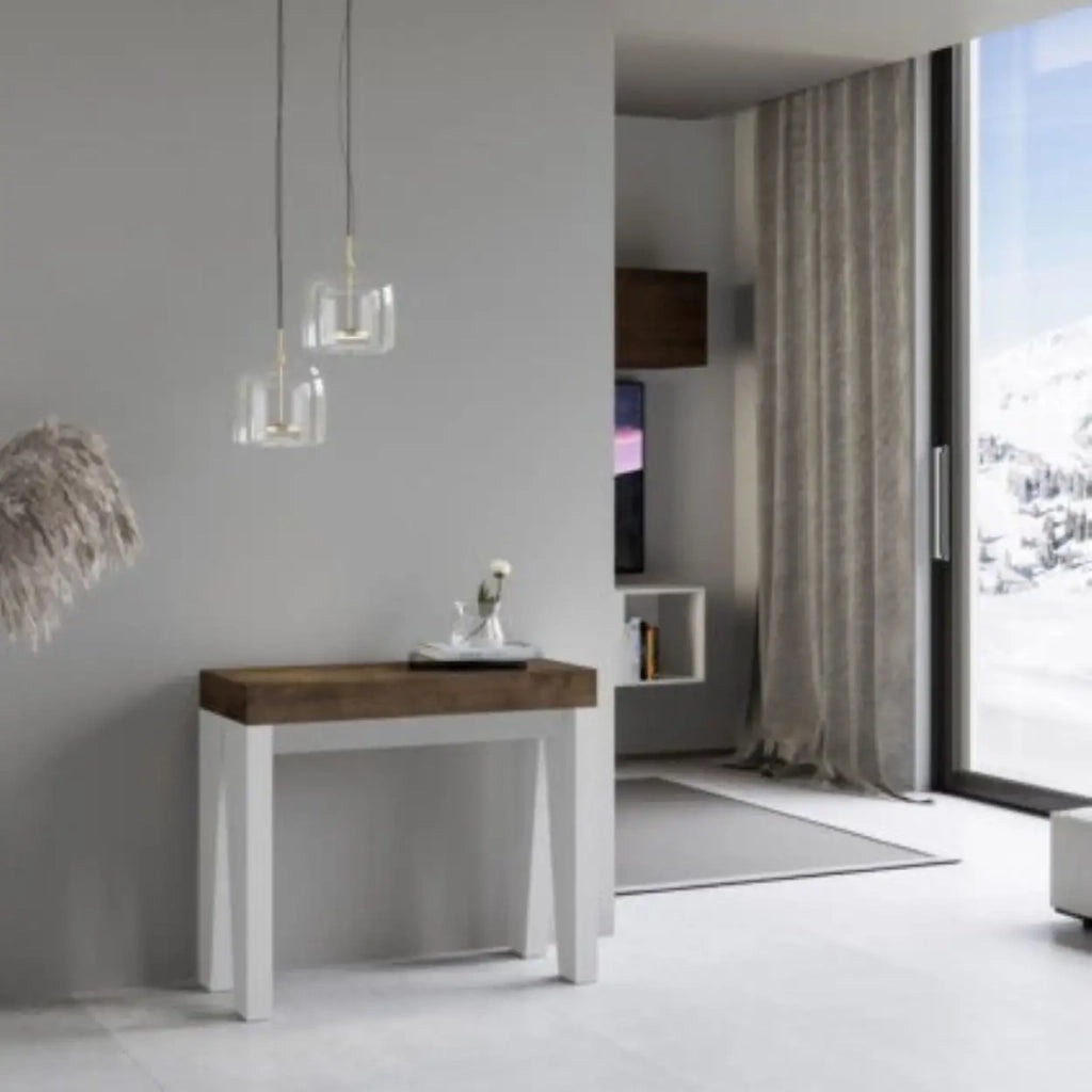 Consolle allungabile 90x40/300 cm Naxy Mix piano noce - struttura bianco frassino