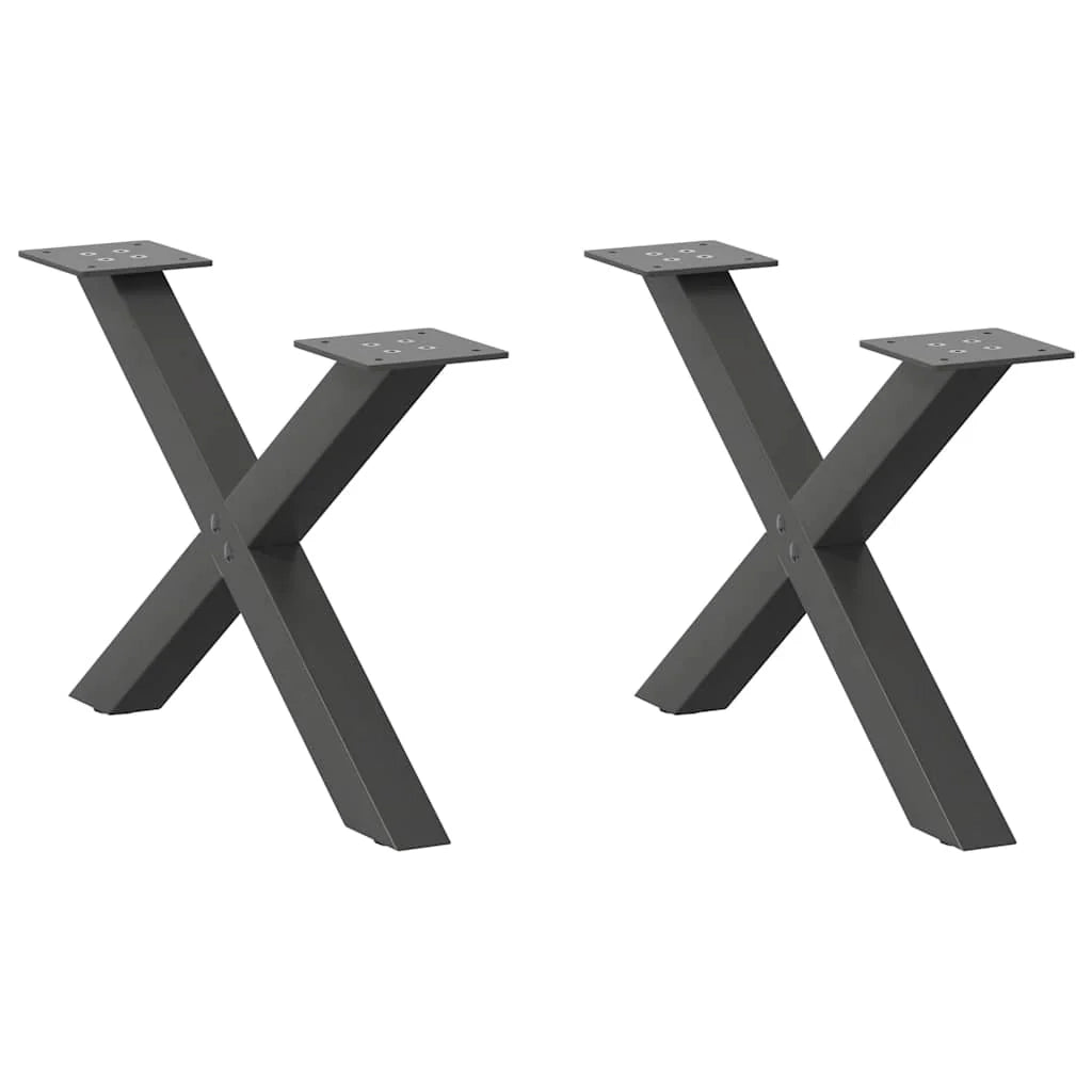 Set di 2 gambe per tavolino a forma di X 50 x 30 cm con piedini regolabili stile moderno acciaio antracite 02_0057153