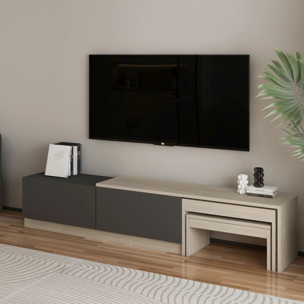 Porta TV in legno "Nest" - 180 x 30 x 36 cm - Grigio antracite