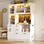 Credenza cucina con LED RGB, prese e 5 cassetti, bianca