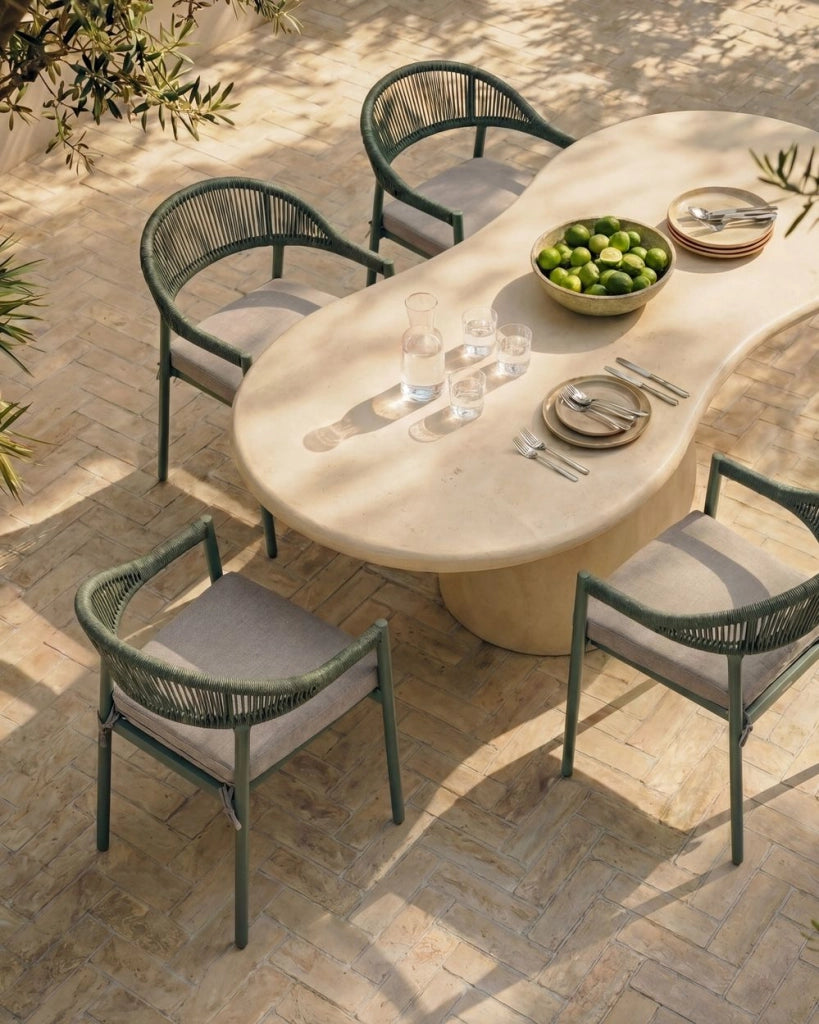 Set di 4 Sedie da Giardino in Alluminio Verde con Verniciatura a Polvere e Cuscini Tortora per Esterni