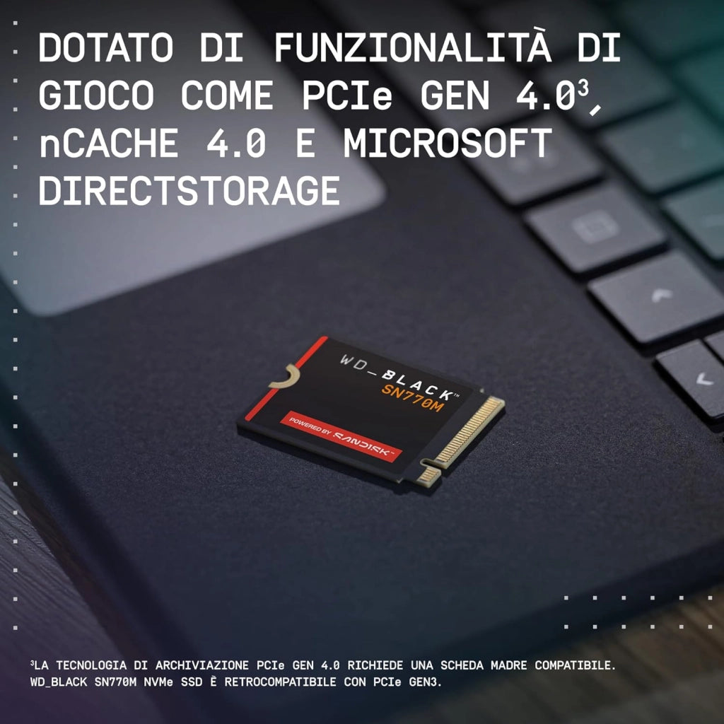 WD_BLACK SN770M NVMe SSD 2TB (Fino a 5.150MB/s, M.2 2230, PCIe Gen 4.0, TLC 3D NAND, Ideale per console portatili da gaming, Asus ROG Ally, Steam Deck, Microsoft Surface) POWERED BY SANDISK