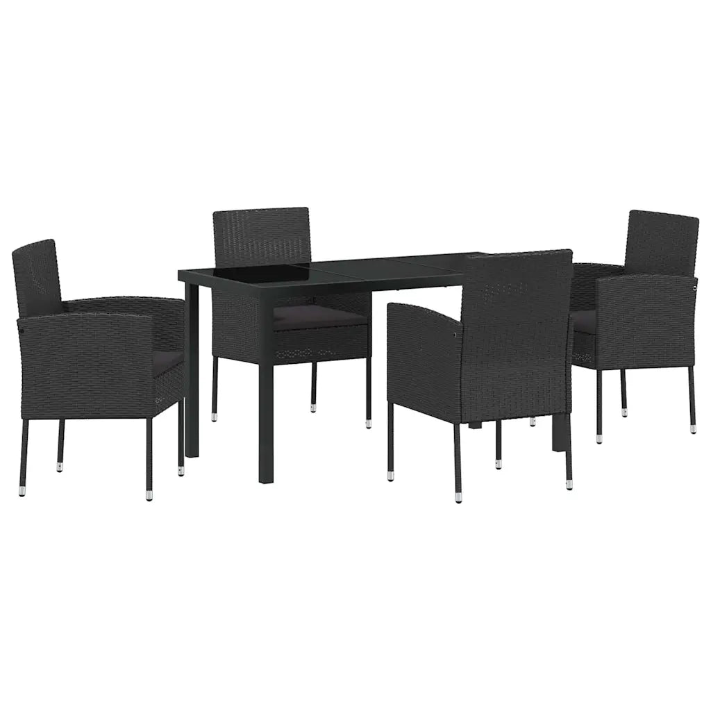 Set da Pranzo per Giardino con cuscino 5 pcs Nero polyrattan