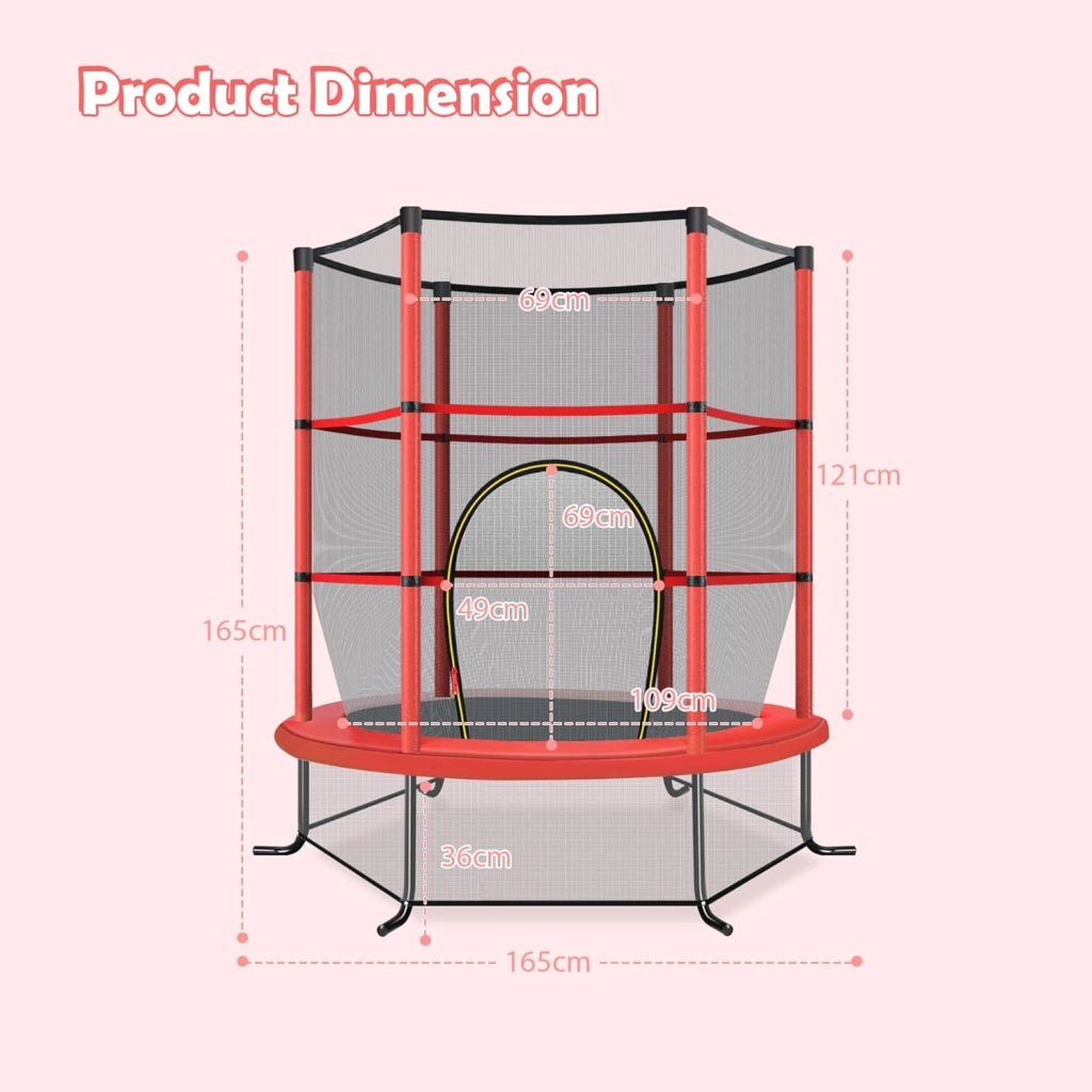 Trampolino per Bambini 3-6 Anni, Tappeto Elastico Bambini con Rete di Sicurezza e Chiusura a Cerniera, Saltarello da Esterno in Acciaio Zincato, Portato 135 kg, 165x165x161 cm