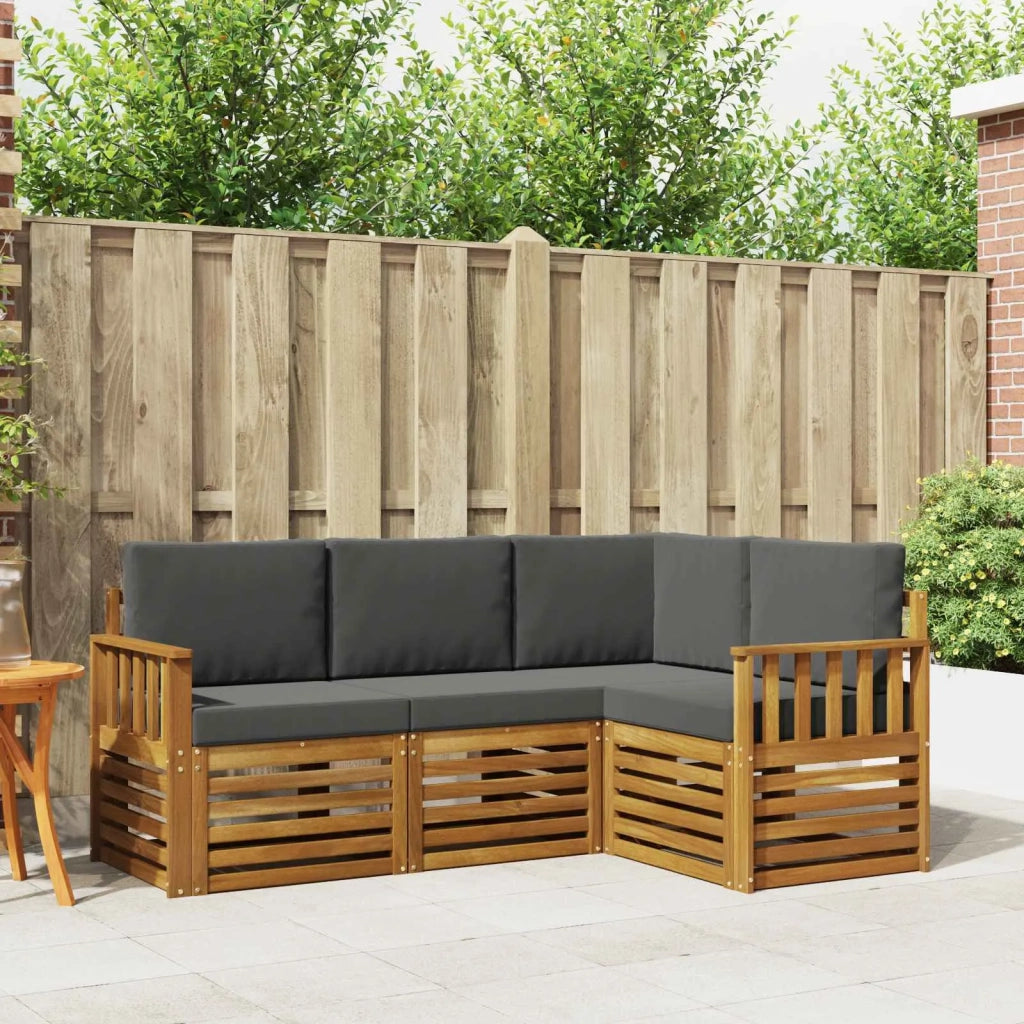 Set divani 4 pcs Naturale e Antracite Legno di Acacia Massello