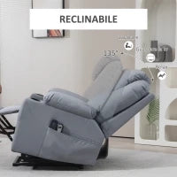 Poltrona Alzapersona Reclinabile fino a 135° con 8 Punti Massaggio, Telecomando e Poggiapiedi, 88x99x106 cm, Grigio