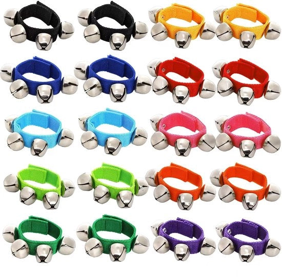 20 pezzi di campanelli per polso 10 colori polsbanda multicolore con suono di campanelli ritmo musicale bracciale per bambini adulti classe festa