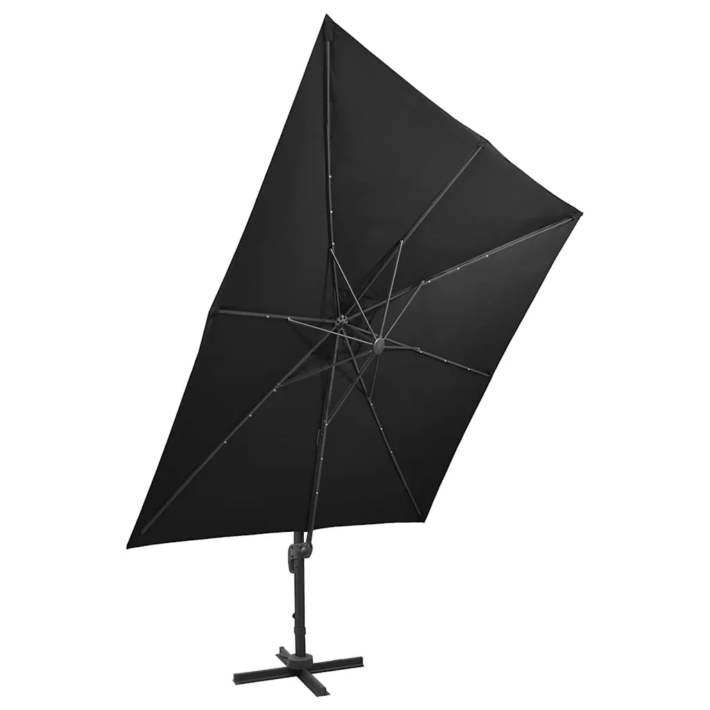 Ombrellone a Sbalzo con Palo e Luci a LED Nero 300 cm 312348