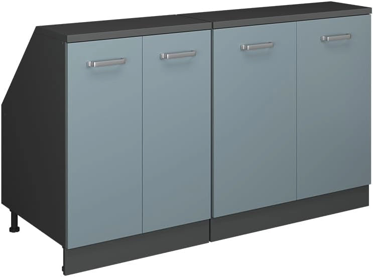 Set di mobili sottotetto Rion, Grigio-blu, 140 cm Set di 2 carcasse armadio profondità 60 cm, adatto per il salvaspazio sotto tetti spioventi