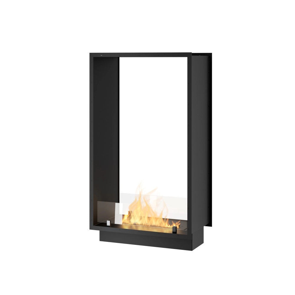 Caminetto a Bioetanolo 2Side 1000 Slim Vert da Incasso con due facciate - Nero Opaco, con Vetro, Bruciatore 1L, Design Moderno
