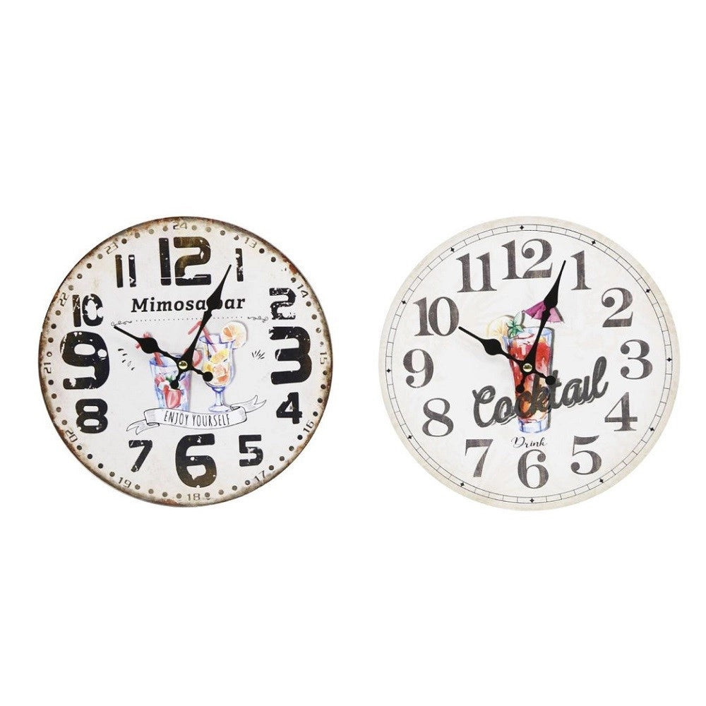 Trade Shop - Orologio In Legno Da Parete Analogico Vintage Drink Cocktail Cucina Casa 218700 -