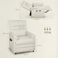 Poltrona relax elettrica massaggiante e riscaldante, con poggiapiedi e motore silenzioso, 82x99x106cm, Crema