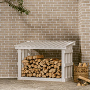 Portalegna-Scaffale per Legna Bianco 108x64,5x77 cm in Legno Massello di Pino