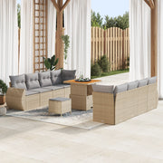 Set Divano da Giardino a 11 Pezzi con Cuscini Beige Polyrattan Acacia
