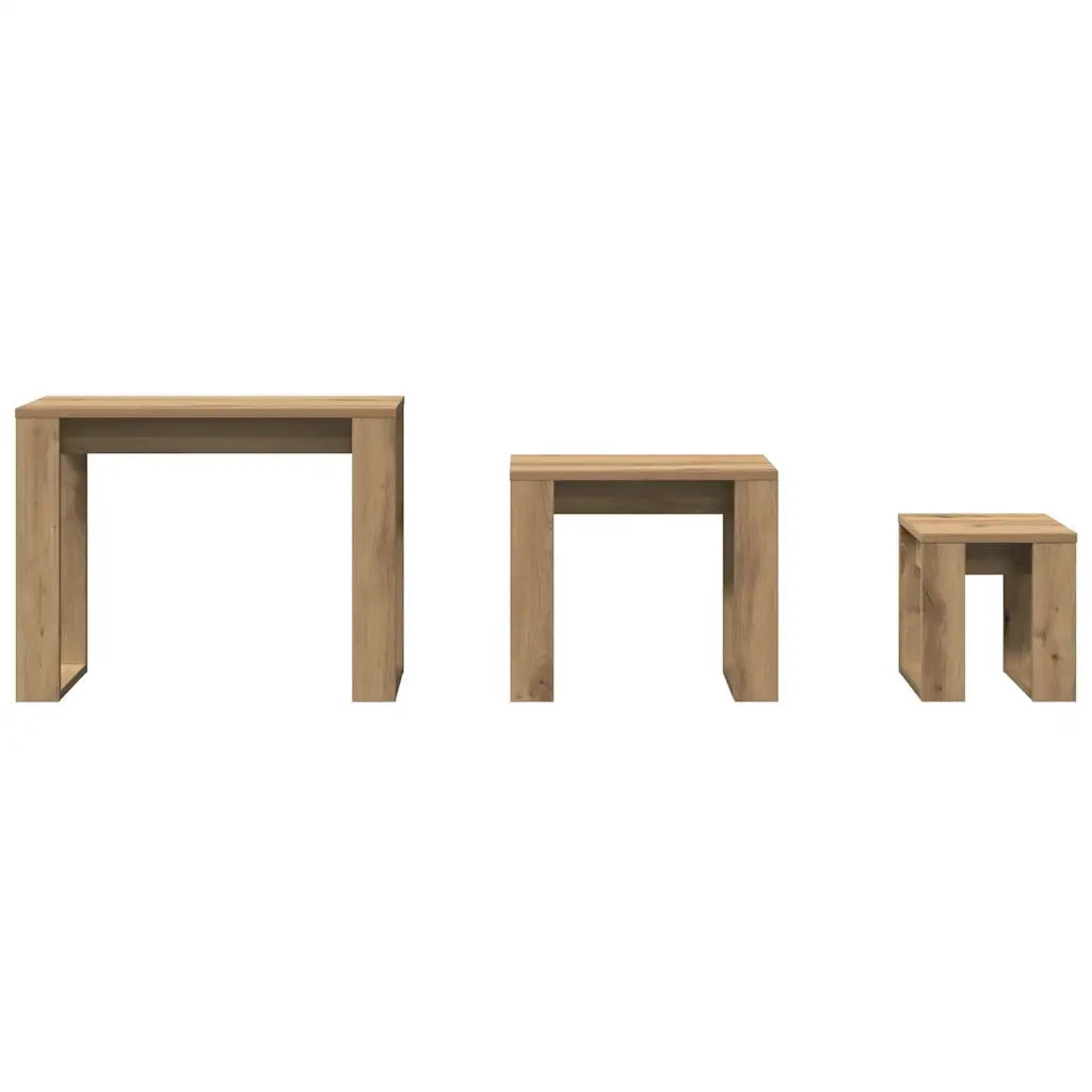 Nido di Tavoli 3 pz Rovere Artigianale in Legno Multistrato 856679