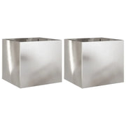 2 pz Fioriere | Cassetta per fiori | Vaso Argento 32x30x29 cm in Acciaio Inox