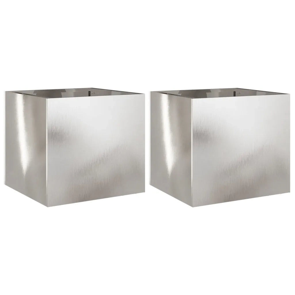 2 pz Fioriere | Cassetta per fiori | Vaso Argento 32x30x29 cm in Acciaio Inox