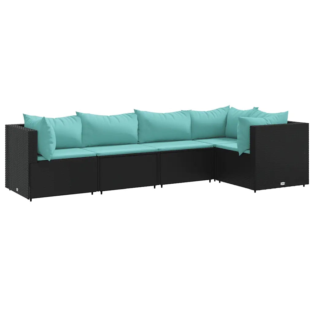 Set Divani da Giardino 5 pz con Cuscini Nero in Polyrattan 3308092