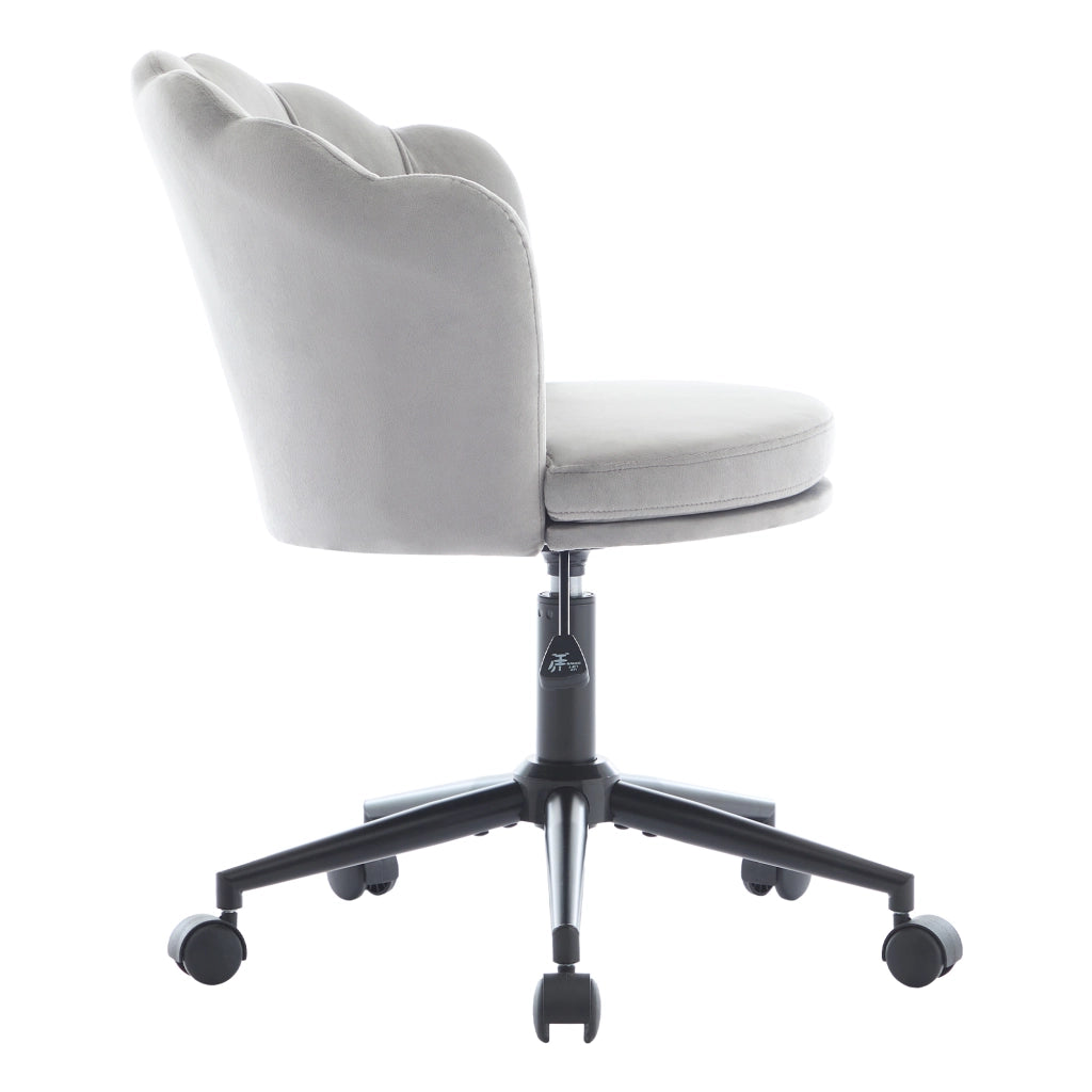 Sedia da ufficio girevole con altezza regolabile cuscino lombare e schienale a petalo in velluto grigio