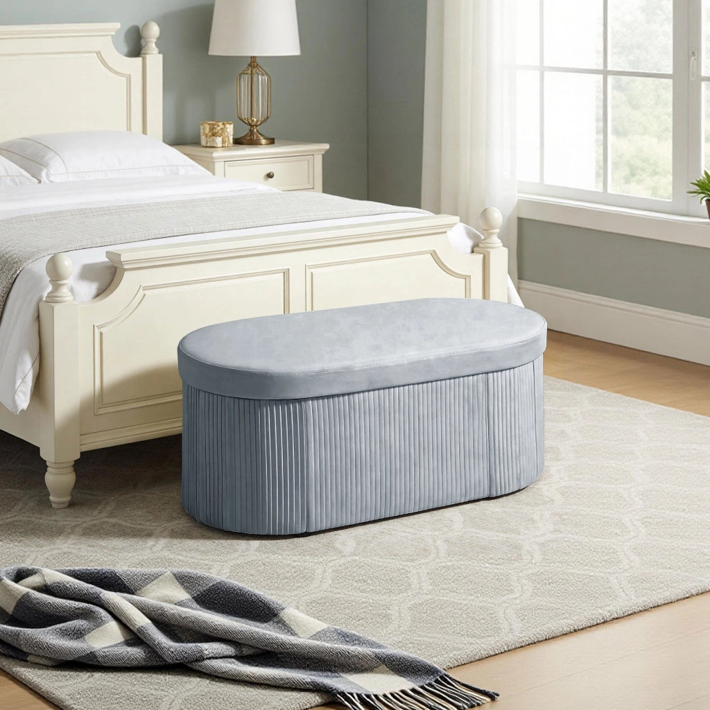 Poltrona Puff con Contenitore ¨C Zephmum ¨C Grigio Scuro Tessuto Velluto 76x38x35 cm