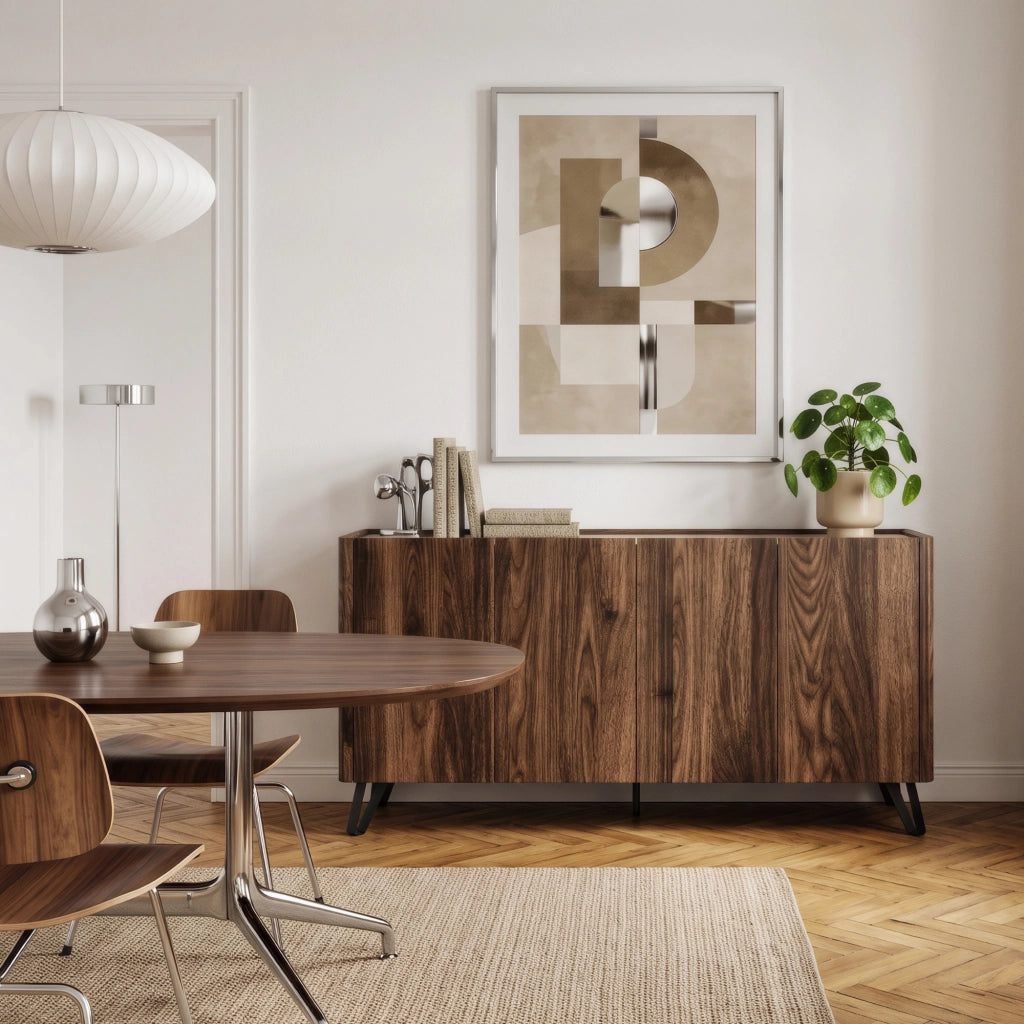 Madia Trorlon a 4 Ante Credenza Buffet 160 x 40 x 83 cm - Effetto Noce/Travertino [en.casa]