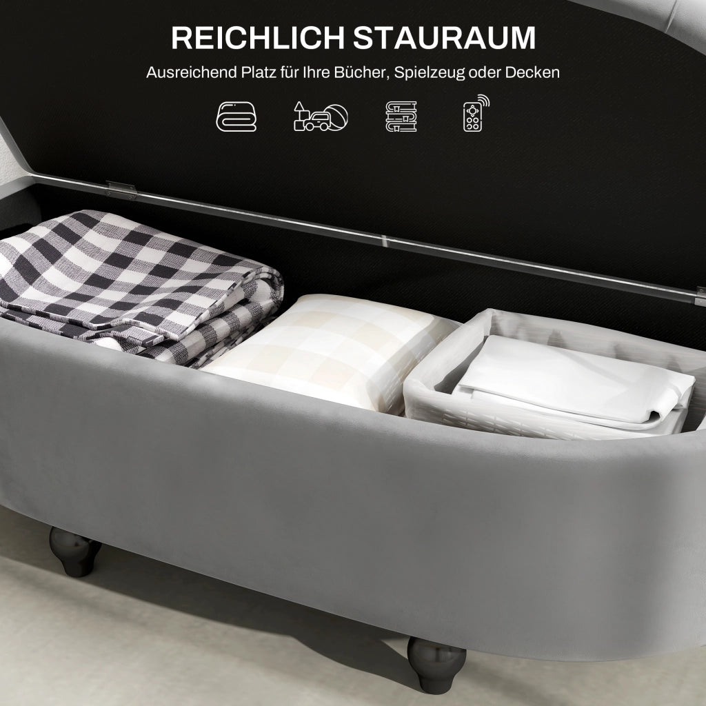 Cassettiera imbottita con coperchio soft-close ¨C Minimal ¨C 120x46x42 cm, velluto, grigio scuro