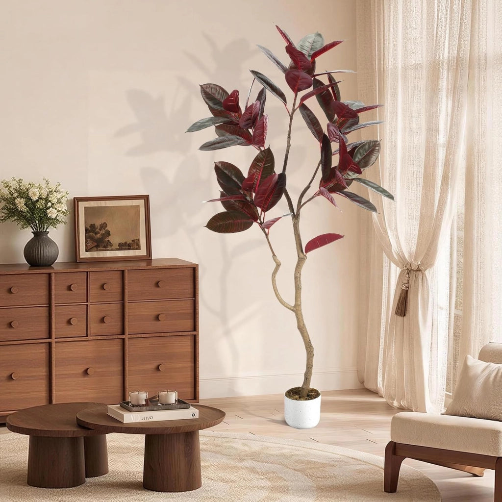 Ficus Lyrata Artificiale 155 cm con Tronco Naturale e Base Zavorrata per Interno