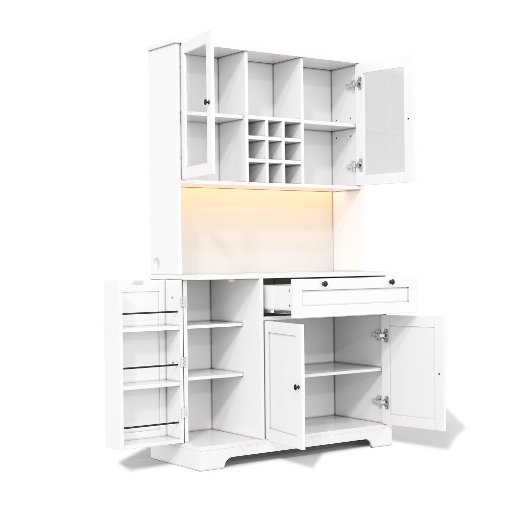 Armadio Cucina con Vetrina, Ripiani e LED ¨C MINIMAL ¨C Bianco 180x105x40