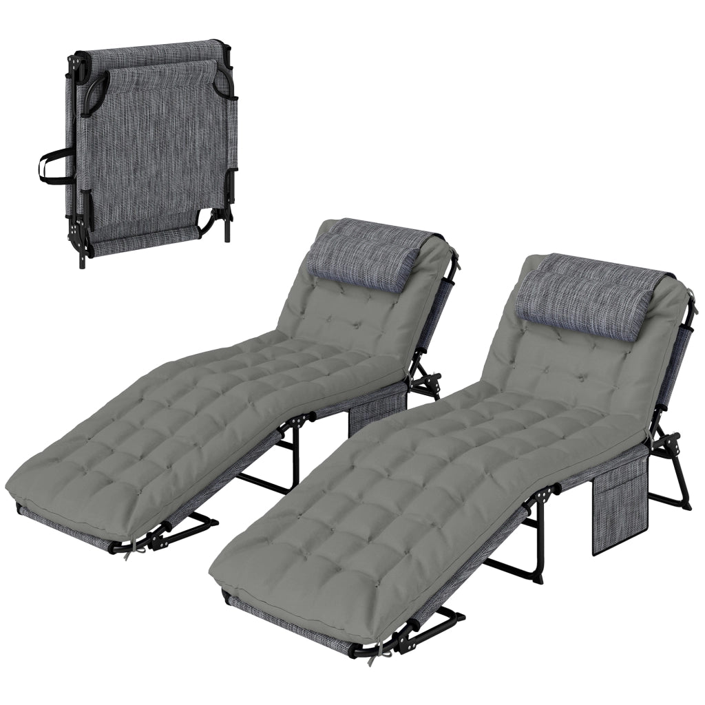 Lettini da sole pieghevoli 2 pezzi con schienale regolabile e cuscino ¨C zephmum ¨C grigio