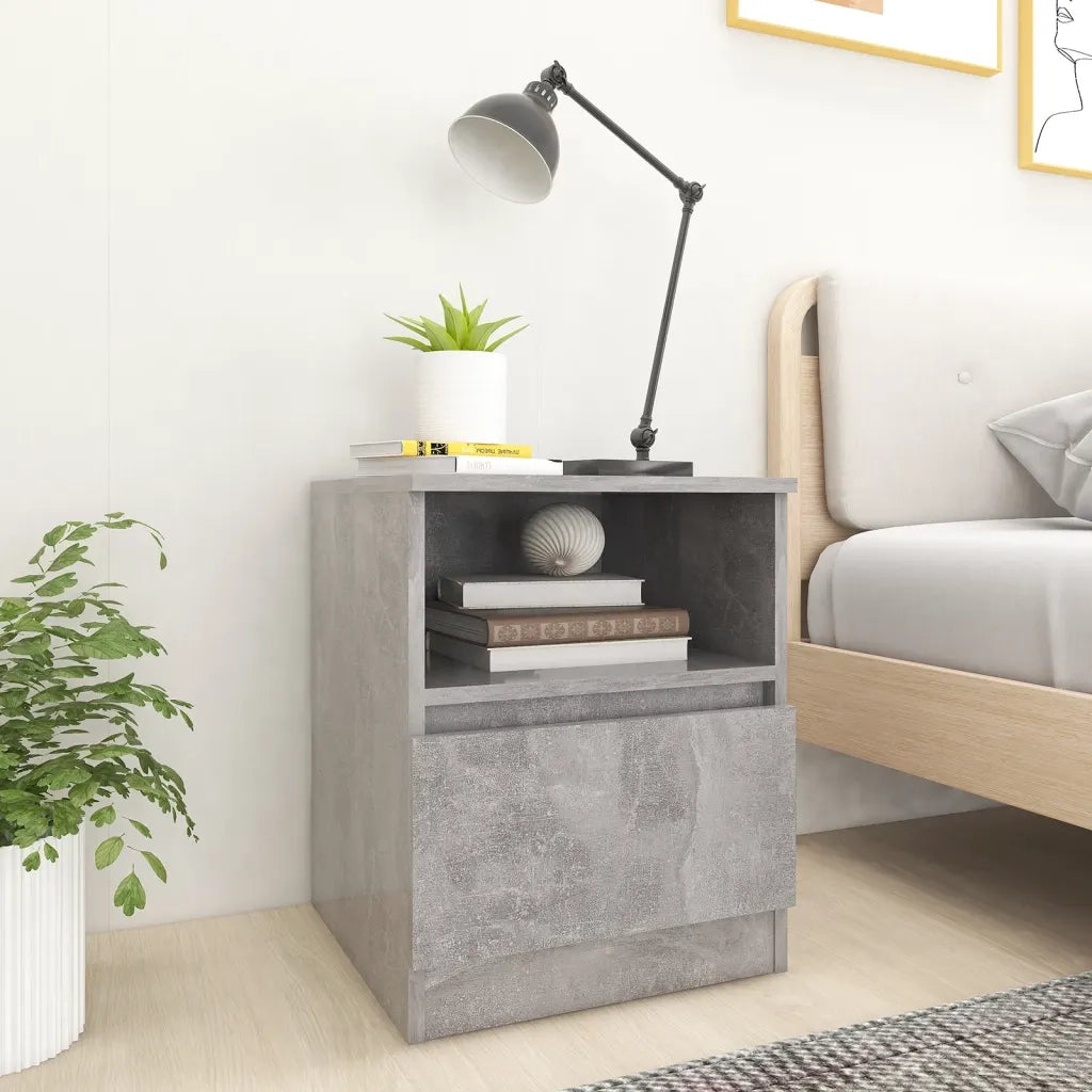 Comodino Grigio Cemento 40x40x50 cm in Legno Multistrato 806165