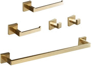 Set di accessori da bagno, 5 pezzi, dorato, moderni accessori da parete per la stanza da bagno, asciugamani, contenitore per i rulli di carta igienica, asciugamani da parete, anello per asciugamani, BA199SET-5BG