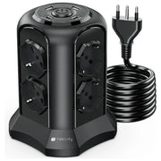 Techly, Multipresa a Torretta, Salvaspazio, 8 Posti Italiana-Schuko, 2 USB-A, 2 USB-C, Nera