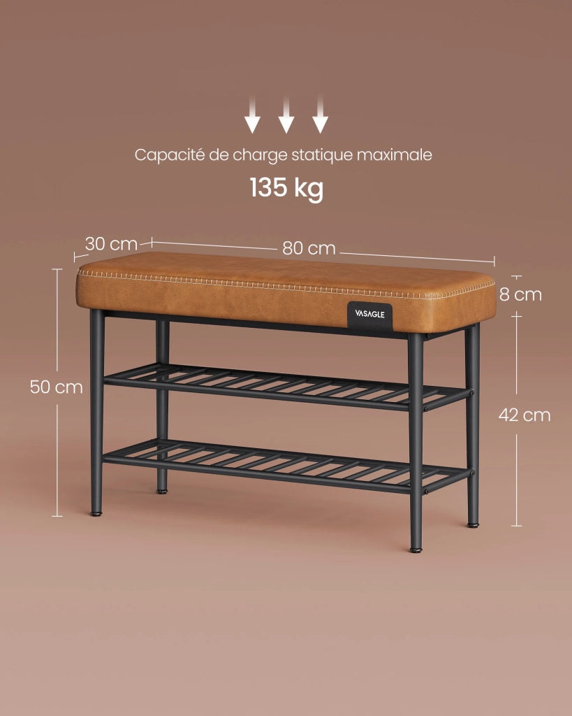 Panca portascarpe mobile da ingresso in PU con cuciture stile moderno di metà secolo portata 135 kg 30 x 80 x 50 cm marrone 12_0005344