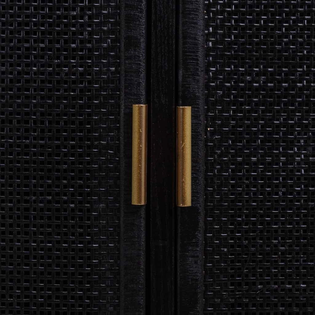 Credenza in legno laccato nero e griglia 118x37x80h