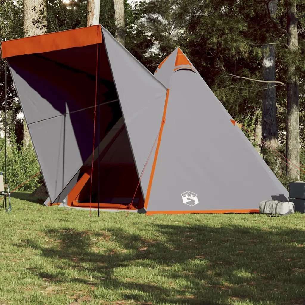 Tenda Familiare Tipi 6 Persone-Tenda da campeggio Grigia e Arancione Impermeabile 781299