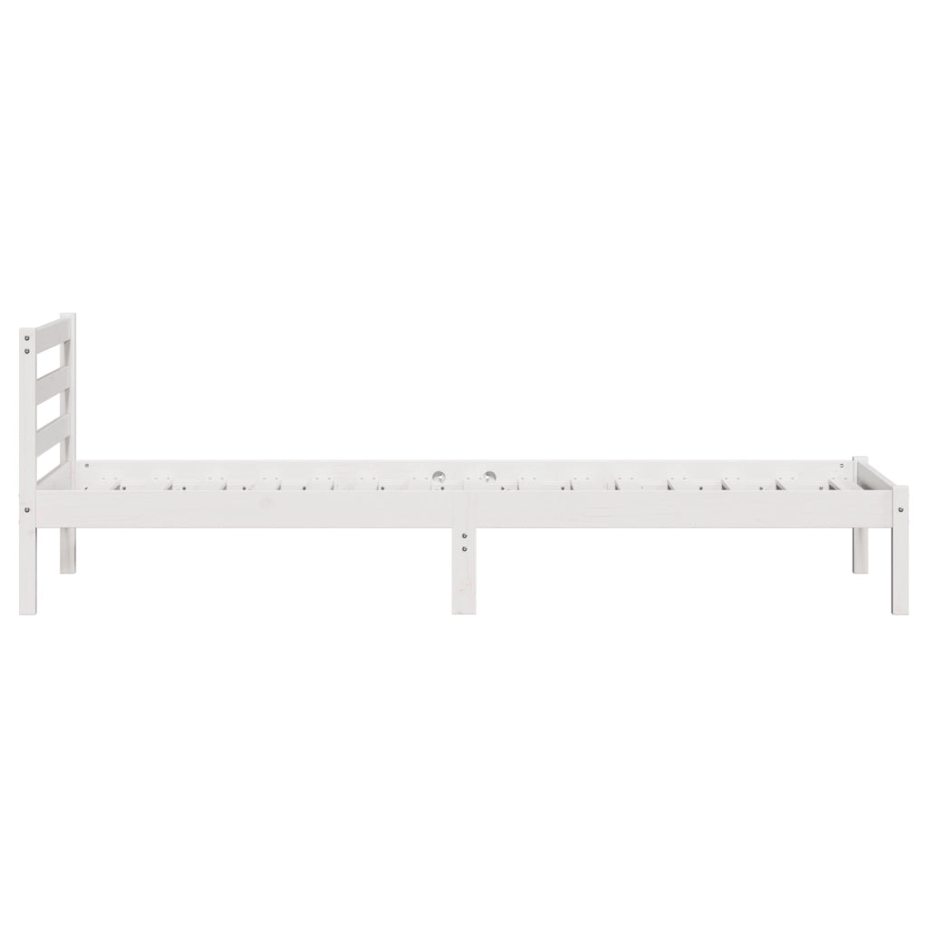 Struttura del letto  con testiera Bianca 80x220 cm in legno massello di pino