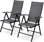 Sedia Pieghevole da Esterno, 2 Sedie da Giardino in Alluminio, Regolabili in 7 Direzioni con Braccioli, Traspiranti, Sedie da Campeggio, Sedie da Balcone, 65 x 52 x 107 cm