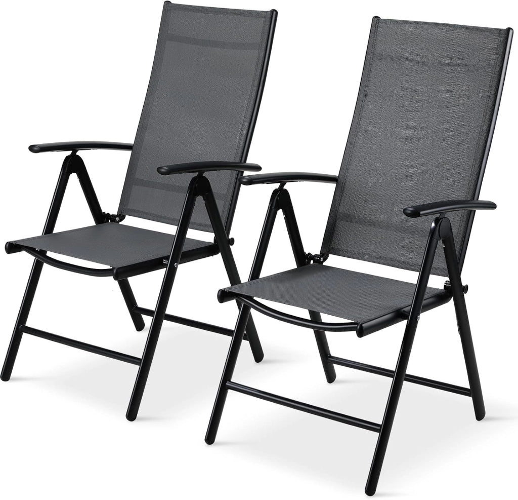Sedia Pieghevole da Esterno, 2 Sedie da Giardino in Alluminio, Regolabili in 7 Direzioni con Braccioli, Traspiranti, Sedie da Campeggio, Sedie da Balcone, 65 x 52 x 107 cm