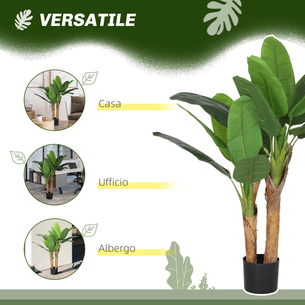 Pianta Artificiale di Banano 120 H cm per Interni con Vaso Nero