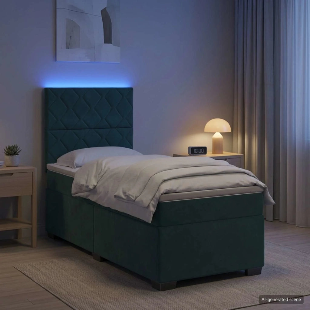 Letto box spring con materasso Verde Scuro 100 x 200 cm Velluto 3455057
