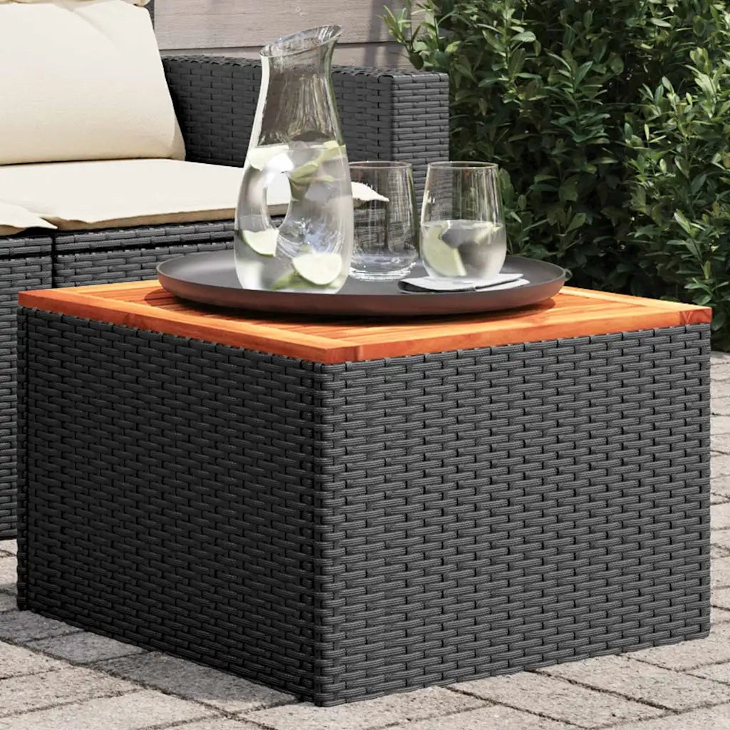 Tavolo da giardino nero 55x55x37 cm in polyrattan e legno di acacia 365975