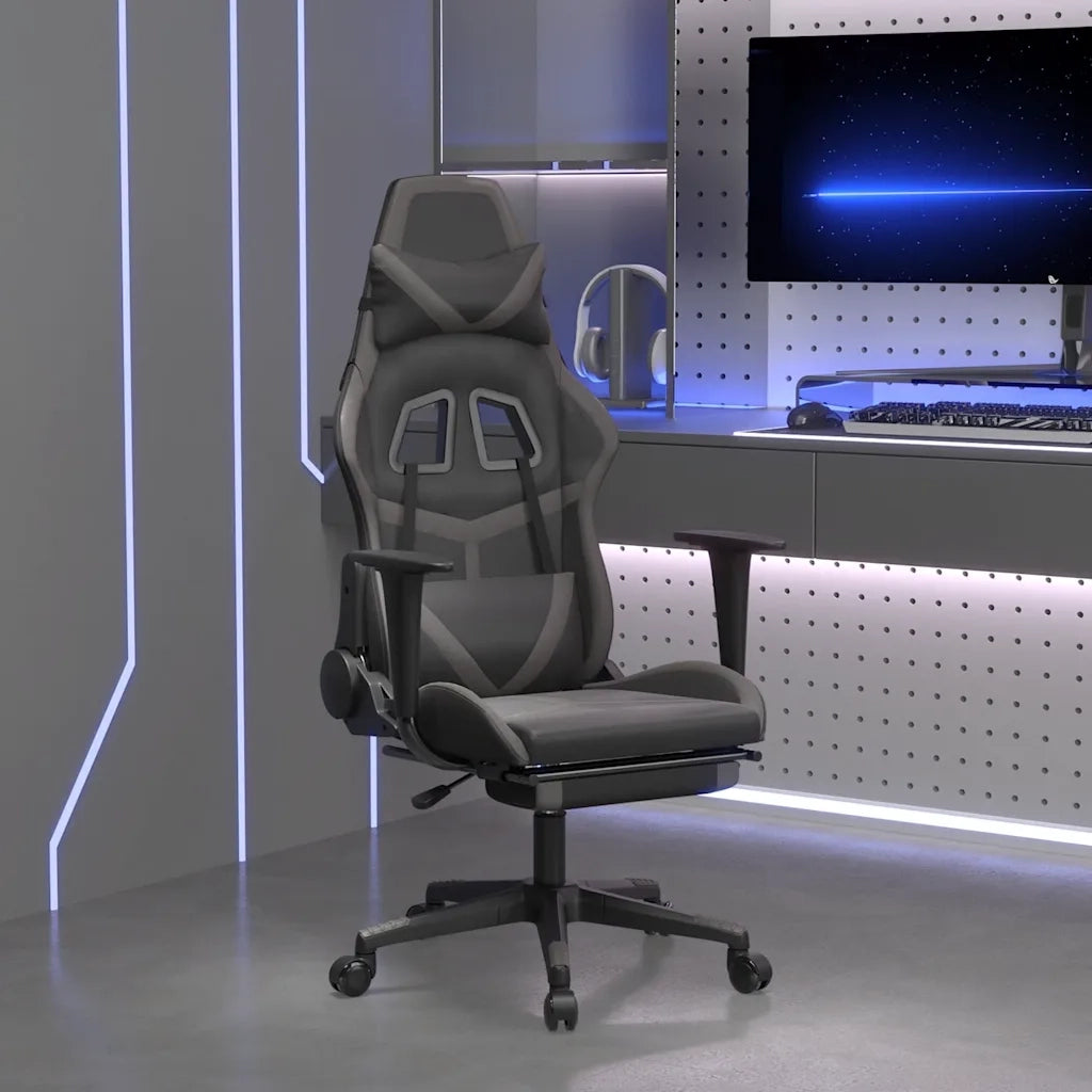 Sedia da Gaming | Sedia da e-sports Massaggio Poggiapiedi Nero e Grigio Similpelle